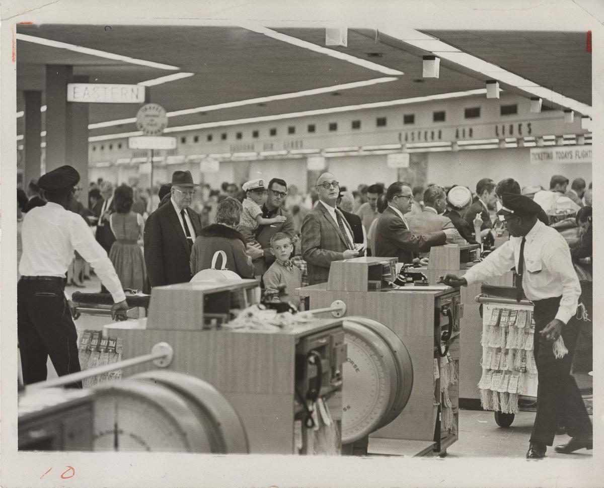 Flights are jammed at Miami’s airport in 1966.