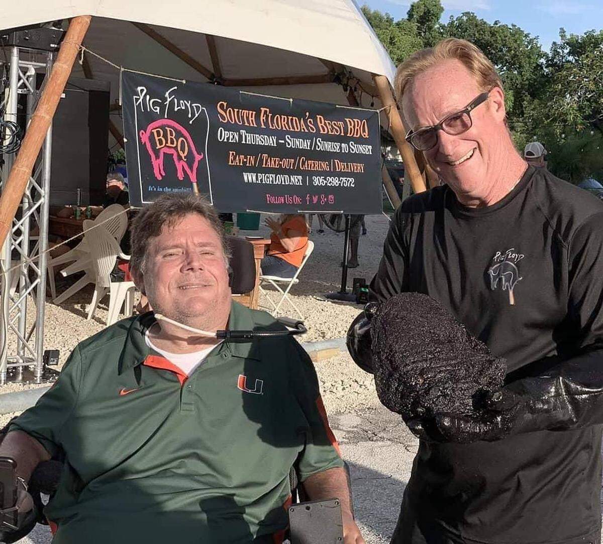 Marc Buoniconti, left, and lifelong friend Pat Sheehey have opened Smokez BBQ in Palmetto Bay, known still to many Instagram followers as Pig Floyd’s BBQ.