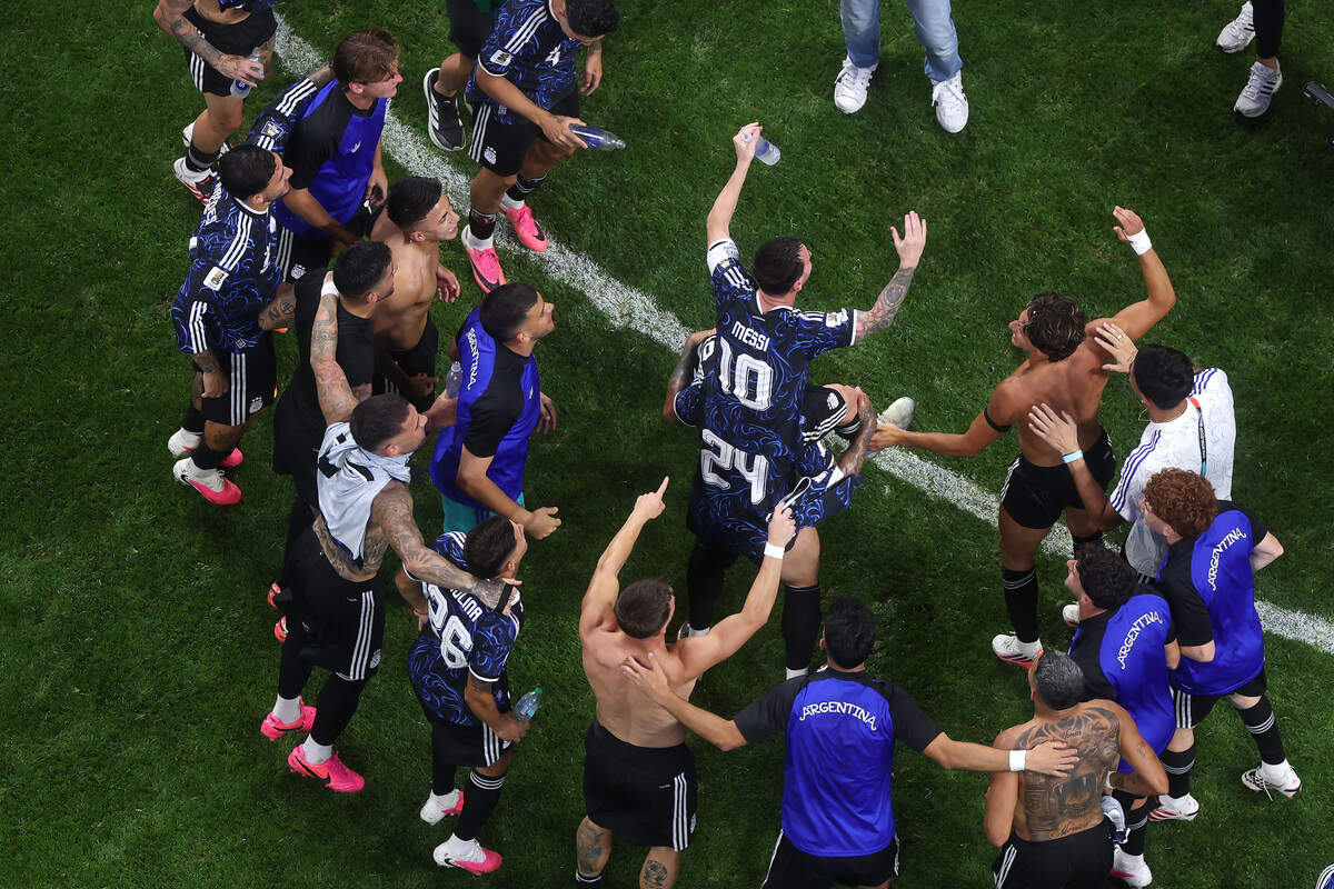ATLANTA, GEORGIA - JULY 15: Lionel Messi #10 of Argentina and teammates celebrate after the 2-1 win during the FIFA World Cup 2026 Semi Final match between England and Argentina at Atlanta Stadium on July 15, 2026 in Atlanta, Georgia. (Photo by Dan Mullan/Getty Images)
