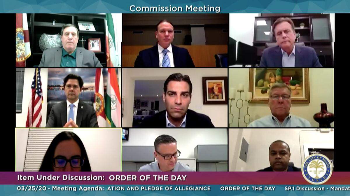 Miami city commissioners, scattered among their homes and offices, met by video Wednesday and approved a curfew that will be in effect 10 p.m. to 5 a.m. starting Friday.