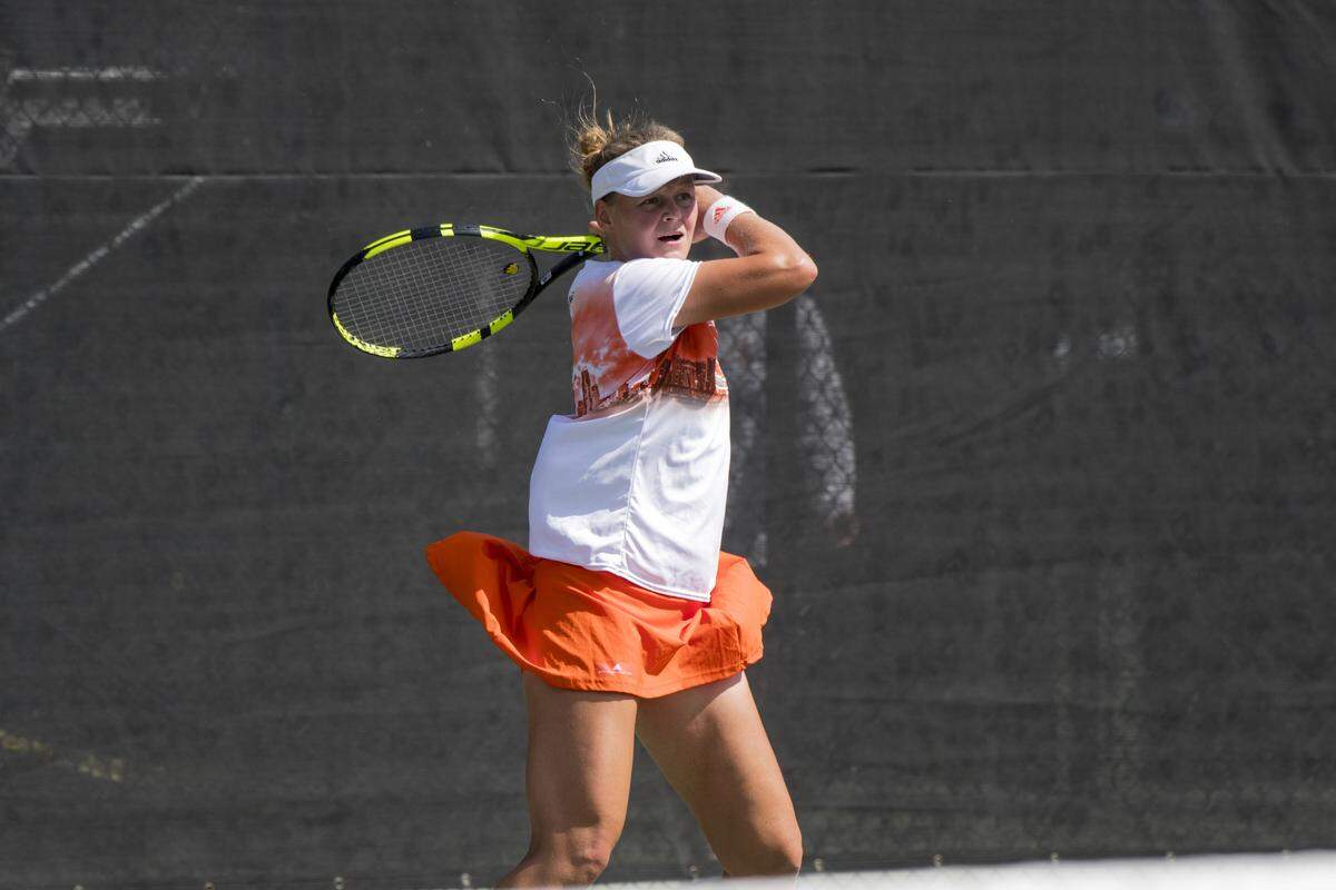 Dominika Paterova as the Miami Hurricanes women's tennis team plays Pittsburgh in March.