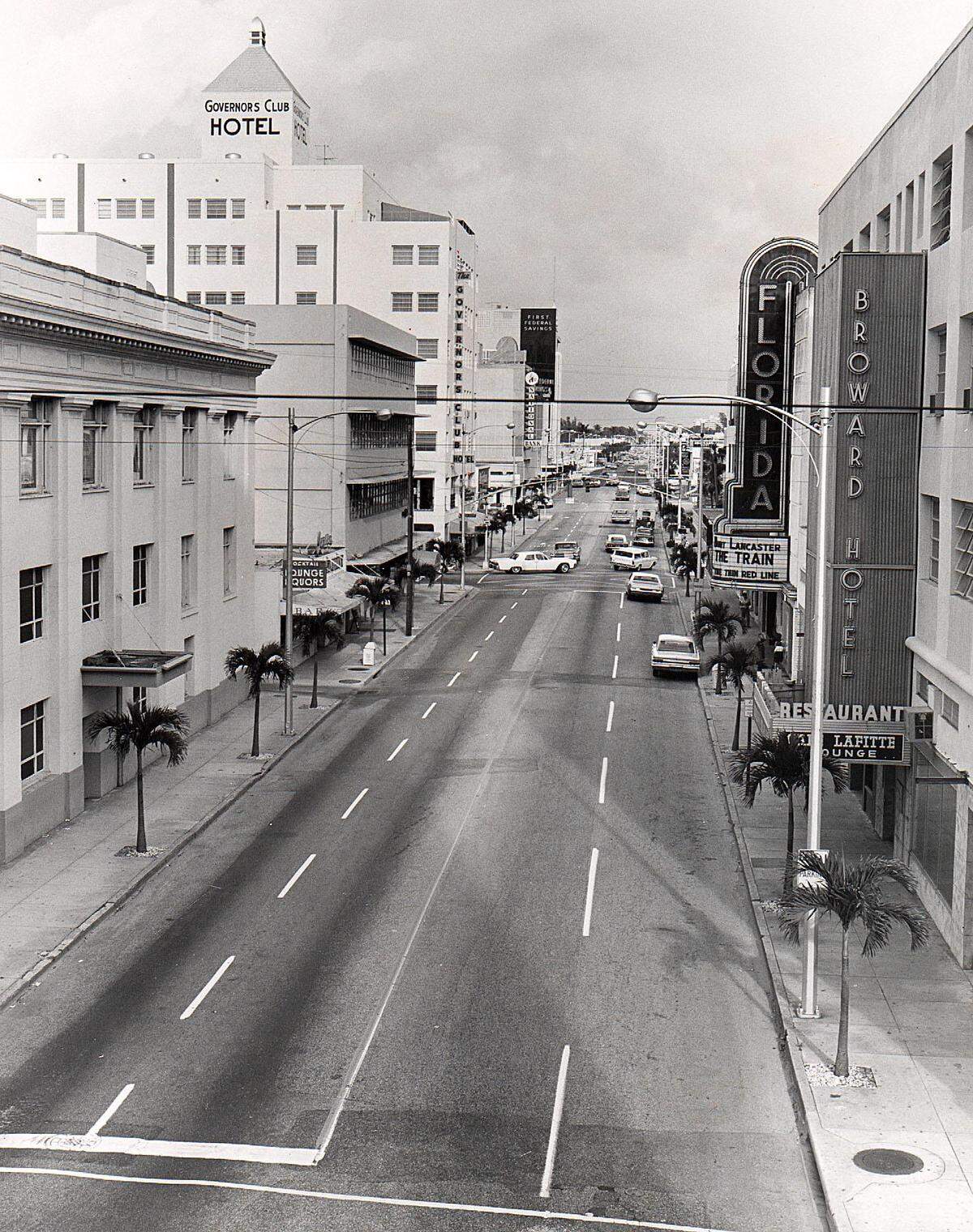 In 1965, the view looking east down Las Olas Boulevard from Andrews Avenue in downtown Fort Lauderdale. Today, the Museum of Art would be to the left.