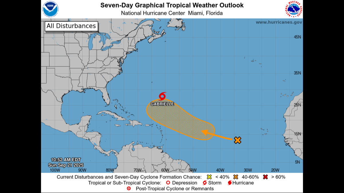 The severe weather systems in the Atlantic Ocean as of Sunday, 10:52 a.m.