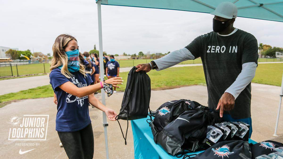 The Dolphins, in conjunction with Nike, delivered football gear to five schools across South Florida over the past two weeks including three public school programs in Miami-Dade County.