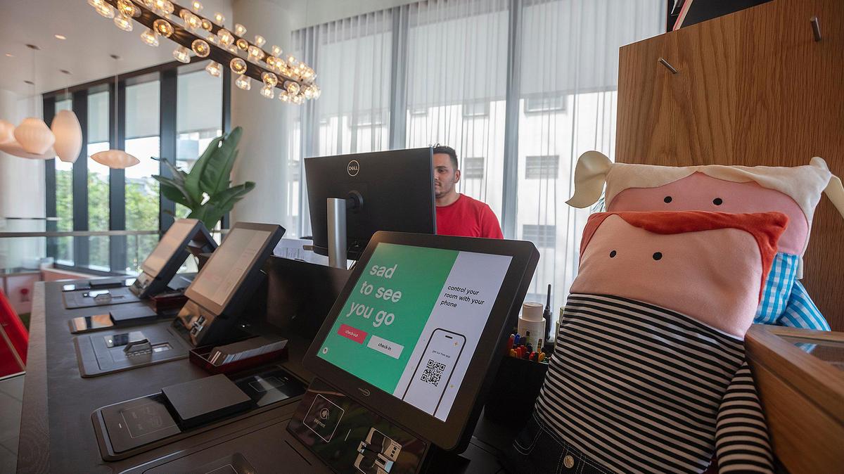 Self-check front desk at citizenM Hotel in Miami Beach; 1200 Lincoln Rd., Miami Beach on Thursday September 5., 2024.