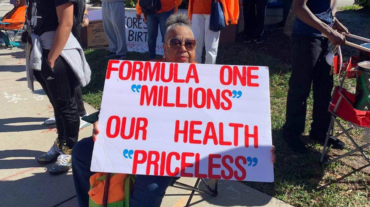 Miami Gardens residents protest Formula One races being held in their neighborhood.