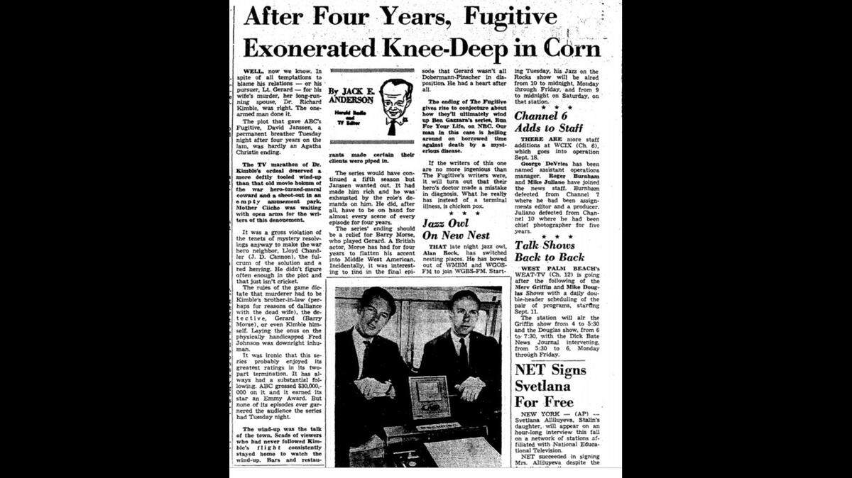A story about “The Fugitive” fourth season series finale in the Miami Herald in 1967.