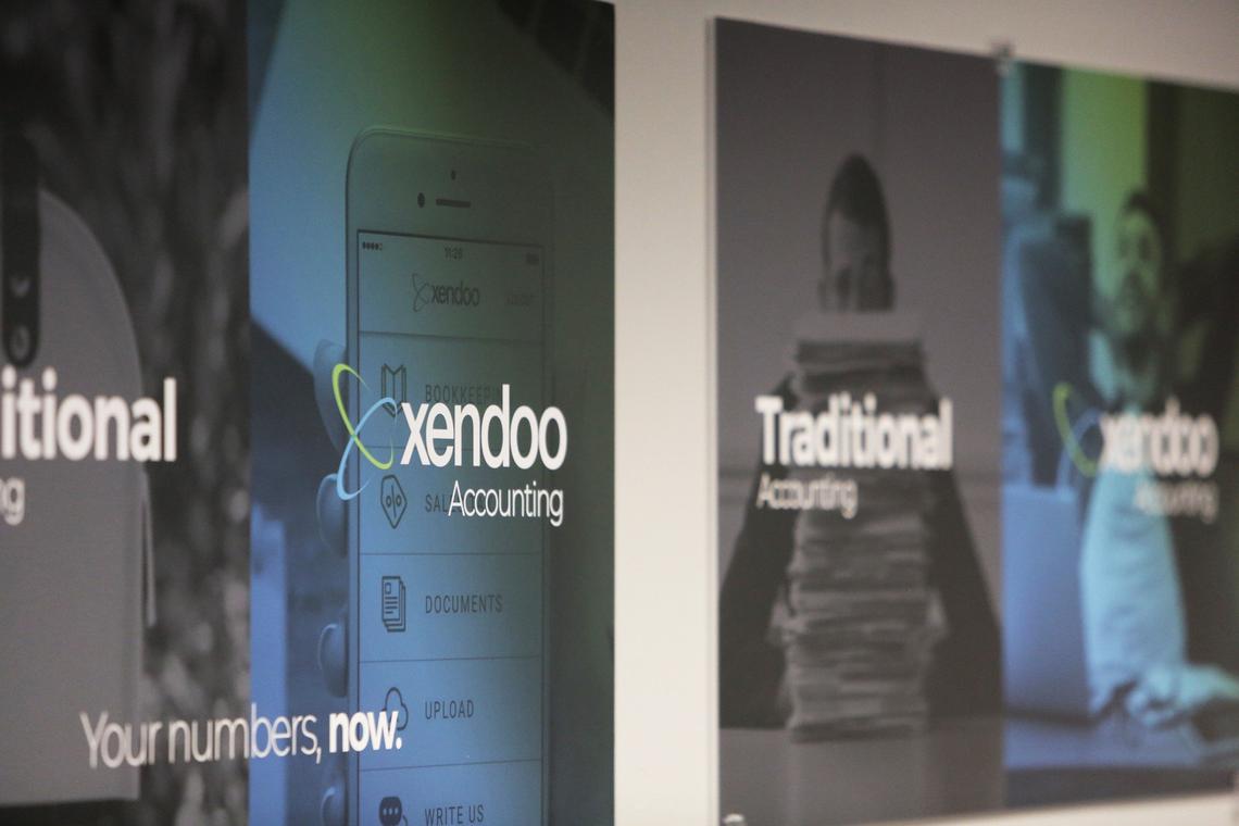 Fort Lauderdale, FL, June 26, 2019 - Promotional posters on the walls of Xendoo, an online accounting and bookkeeping company located at 5300 Powerline Road, Ft. Laud.