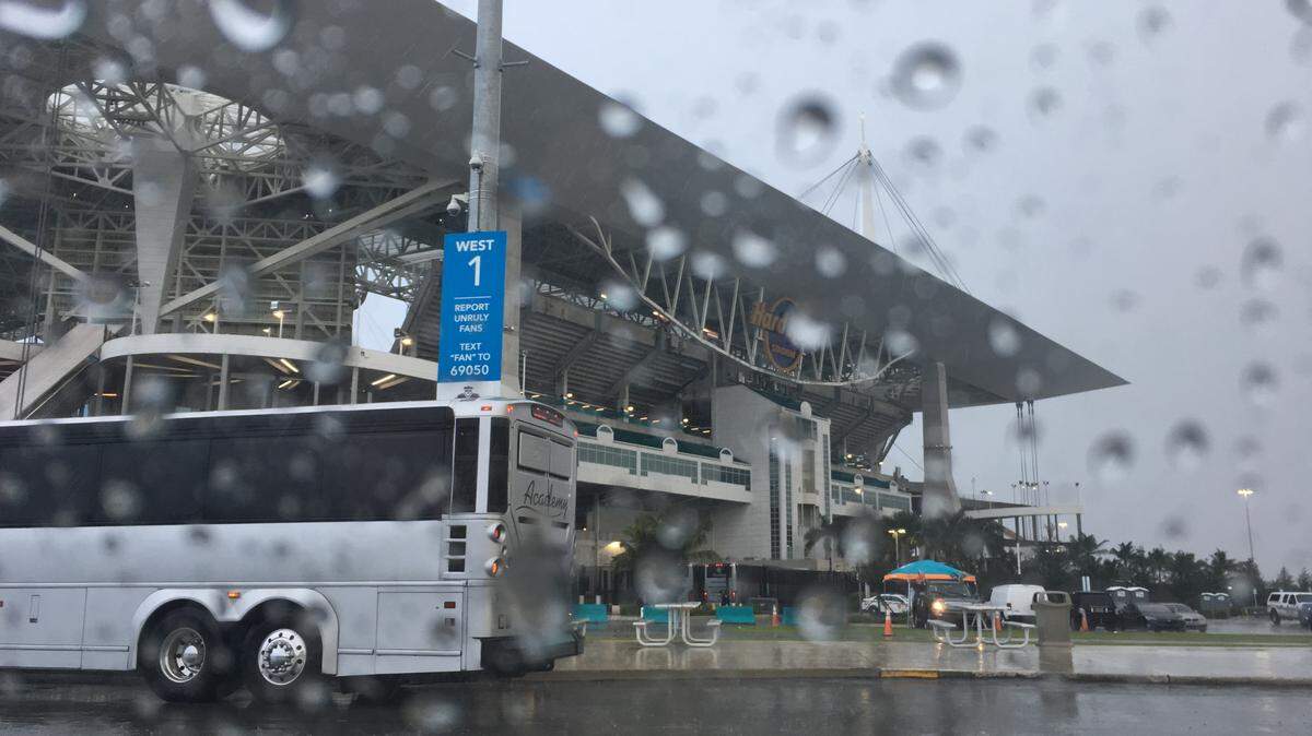 A rainy Hard Rock Stadium is set to host its first Dolphins game in eight months.