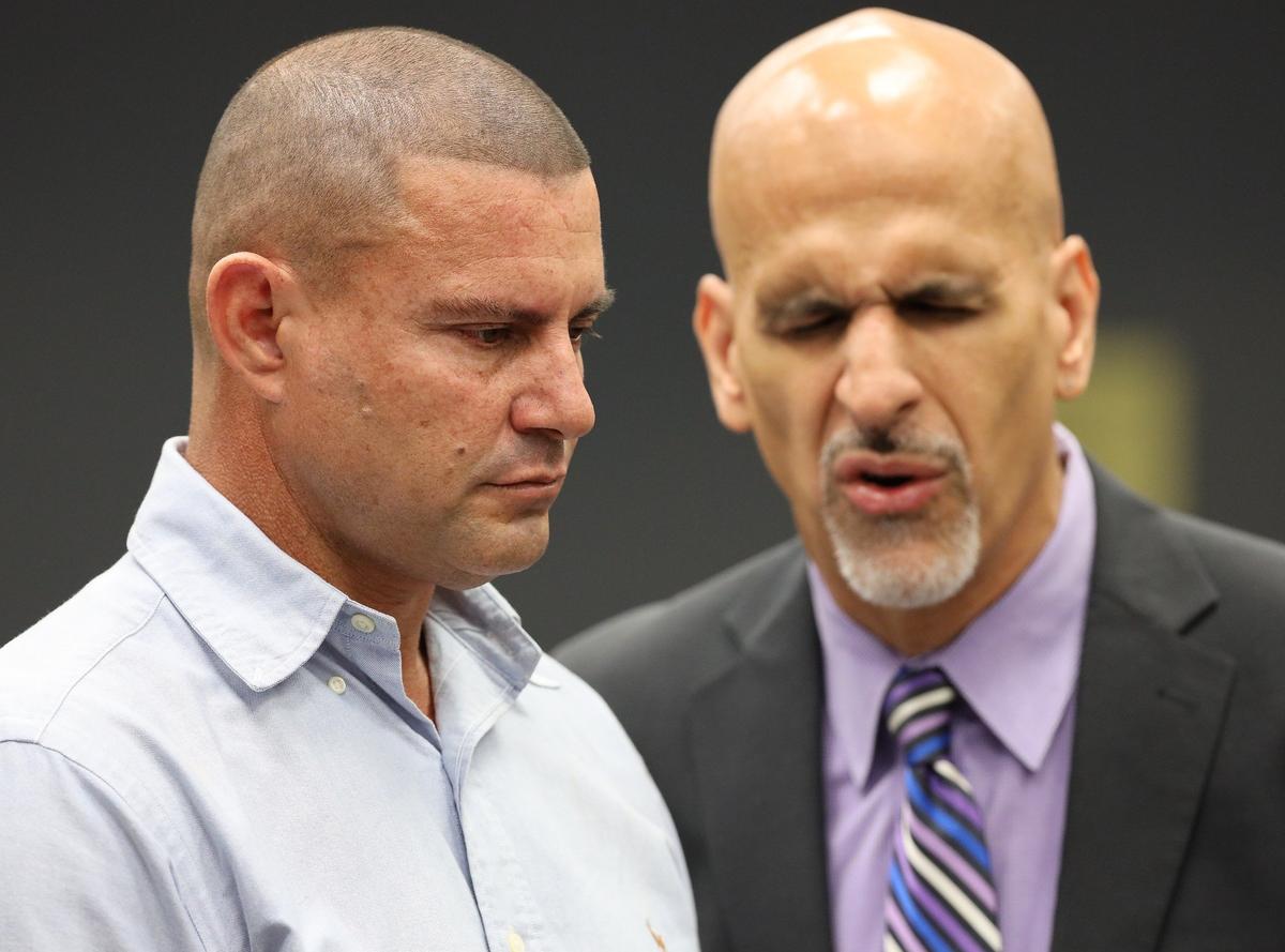 Leonardo Morciego, left, who police say was drunk when he hit and killed a young mother named Rachel Foster with his car, appears in court and listens to the proceeding with help from a translator. His appearance was in Miami-Dade Circuit Judge Alan Fine’s courtroom on Tuesday, April 2, 2019. Morciego plans to plead guilty and will face five years in prison on charges including DUI manslaughter.