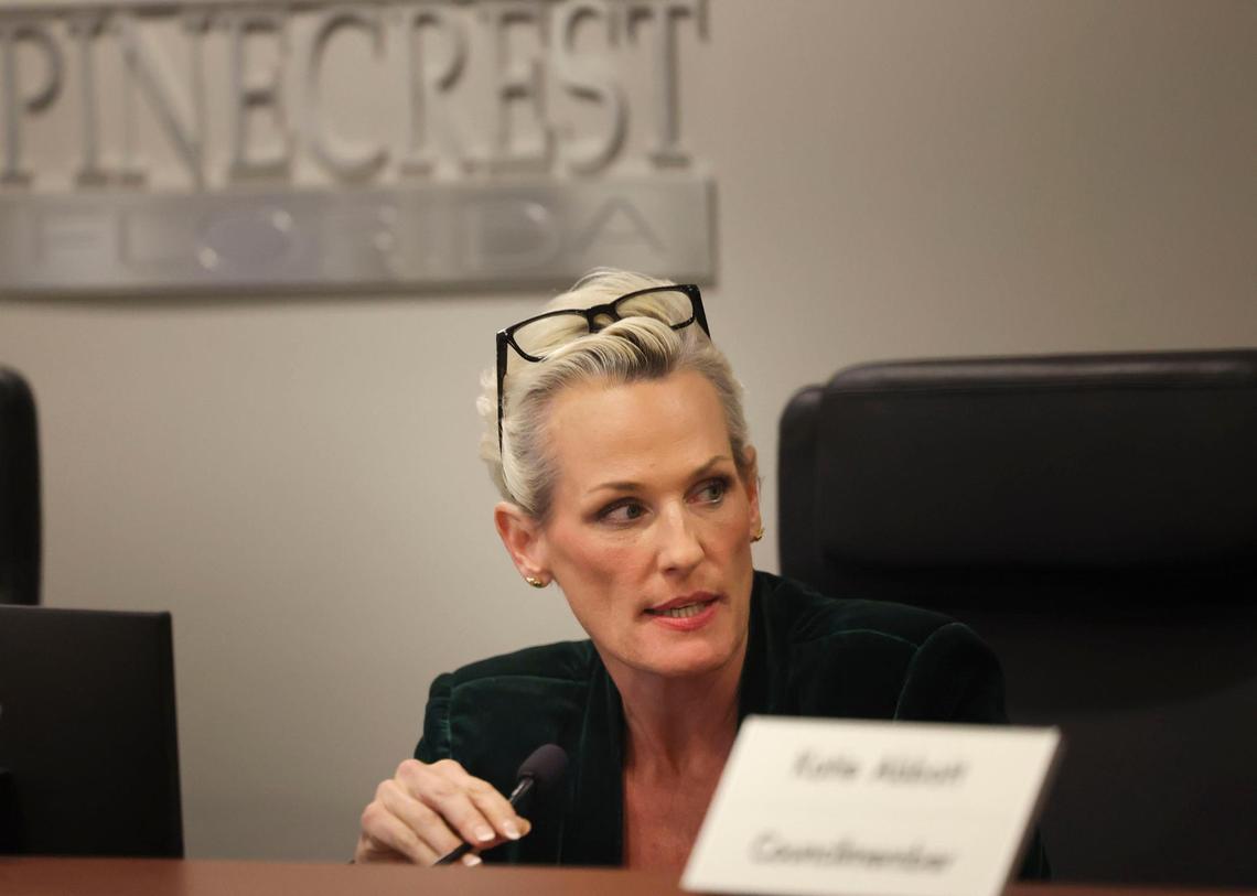 Vice Mayor Anna Hochkammer speaks during a Pinecrest Village Council meeting on Tuesday, Jan. 10, 2023, in Pinecrest.