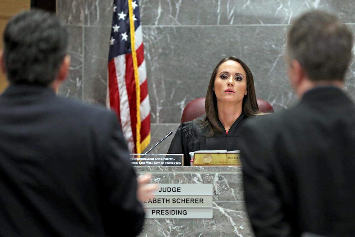 Judge Elizabeth Scherer addresses prosecutors during a status hearing for Parkland school shooter Nikolas Cruz at the Broward Courthouse in Fort Lauderdale on Thursday, Feb. 21, 2019. Amy Beth Bennett / South Florida Sun Sentinel ...SOUTH FLORIDA OUT; NO MAGS; NO SALES; NO INTERNET; NO TV...