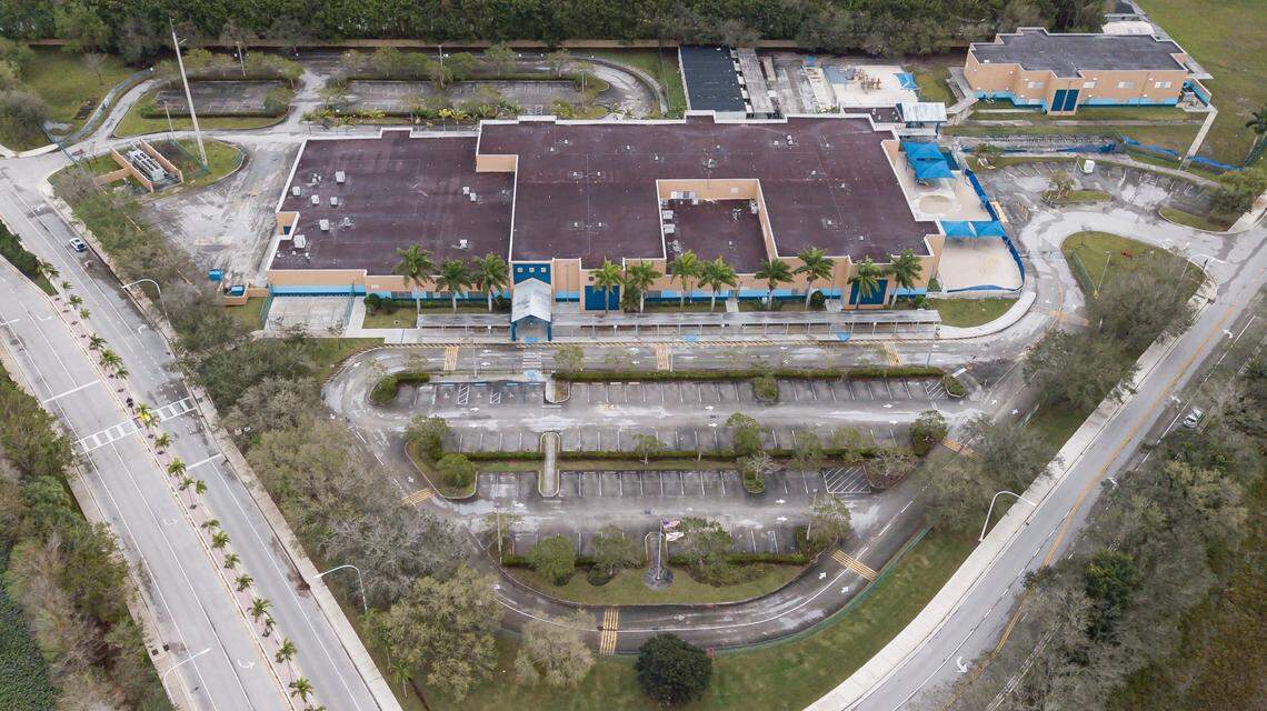 An aerial view of Manatee Bay Elementary School on Monday, Feb. 19, 2024, in Weston, Fla. The Florida Department of Health is investigating a measles outbreak after the Broward County Public Schools confirmed there were at least four cases at the school.