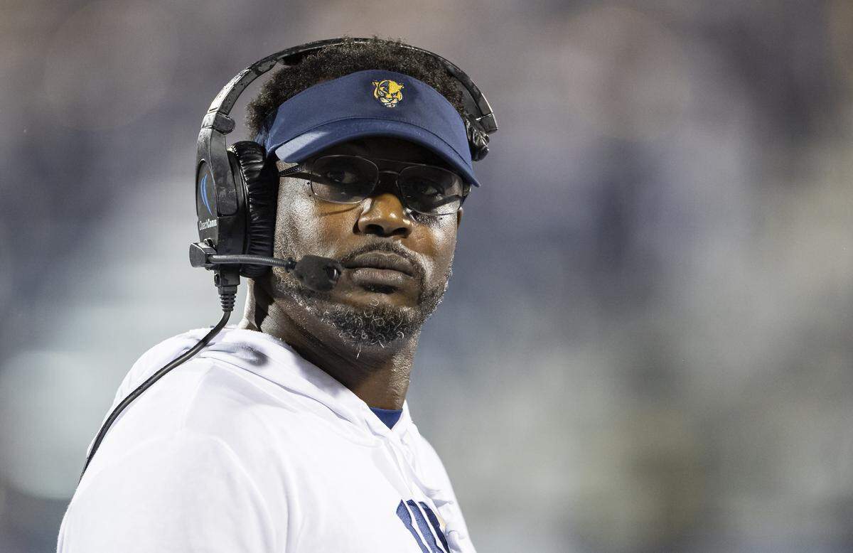 FIU Panthers head coach Willie Simmons looks on as his team plays against Florida Atlantic University Owls in the first half of their Shula Bowl football game at Pitbull Stadium on Saturday, Sept. 13, 2025, in Miami, Fla.