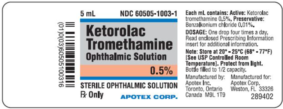 The label for recalled Ketorolac Tromethamine Ophthalmic Solution.