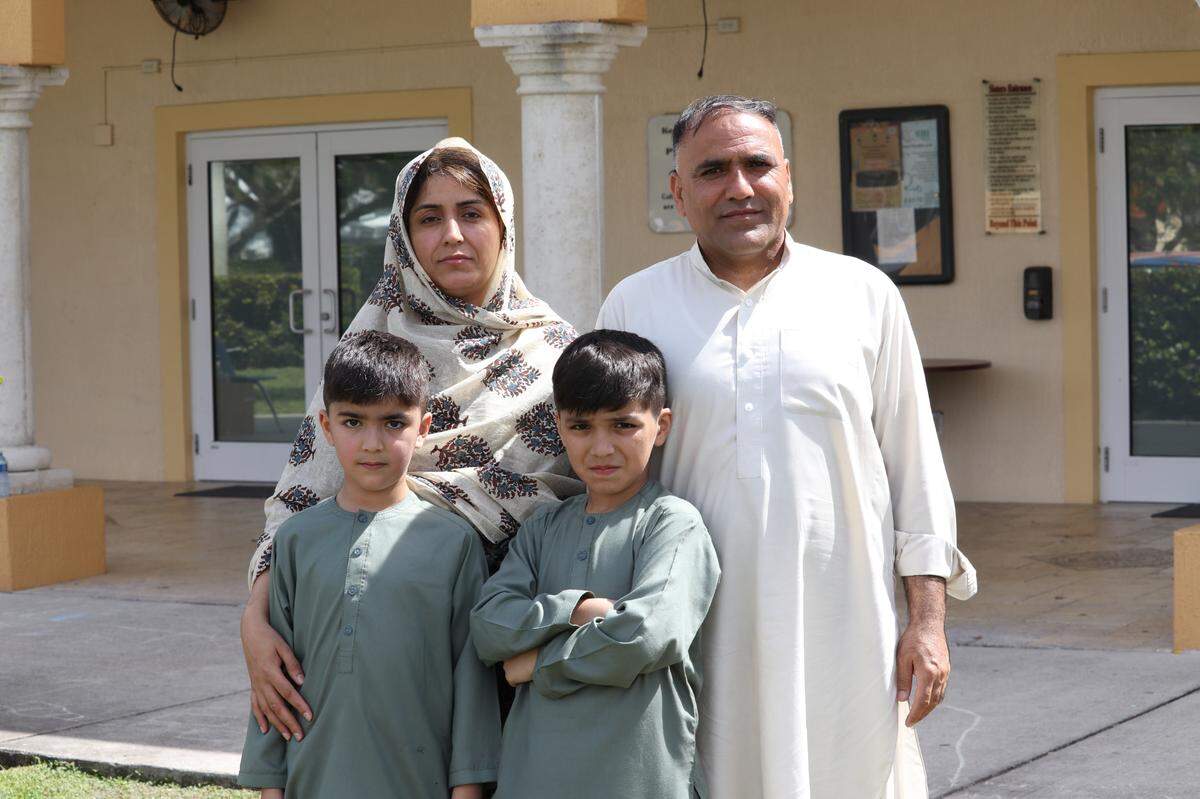 Naseema Ahmadzai, her husband Mohammad Kabir Nazari and their sons Mohammad Shaheer and Mohammad Zaheer celebrate their first Eid ul-Fitr at Masjid An-Noor, the mosque connected to the Islamic School of Miami in West Kendall on Monday, May 2, 2022. They came to South Florida from Afghanistan, where they fled after the U.S. pulled out its troops last year after a 20-year war.