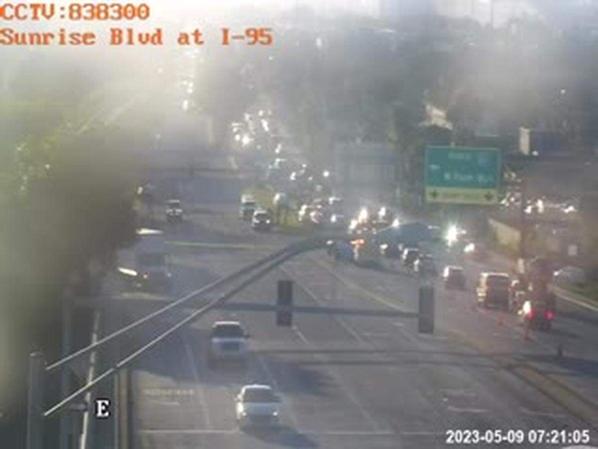 Westbound Sunrise Boulevard, on the left, is shut down from Northwest 16th Avenue to the northbound Interstate 95 entrance.