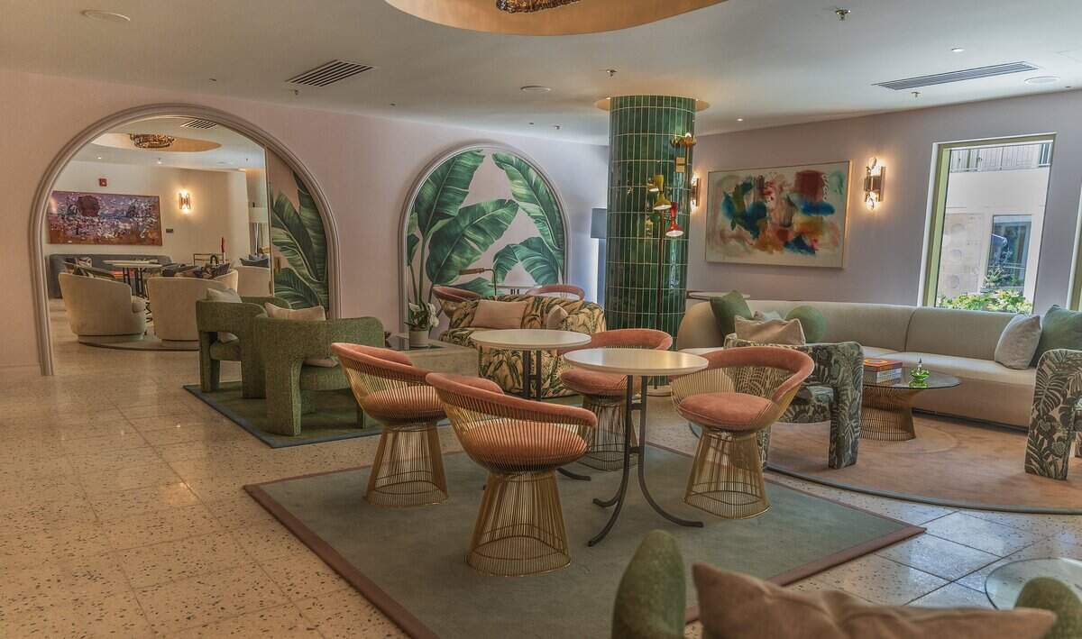 View of the “The Salon” for members to meet, at the PS MIA, a luxury private terminal at Miami International Airport that allows commercial flight passengers to bypass the main airport crowds. Located at the historic former Pan American Airways headquarters (4900 NW 36th St), offers private TSA screening, Customs clearance, chef-prepared meals, spa services, and airfield transfers in a BMW, on Friday June 12, 2026.