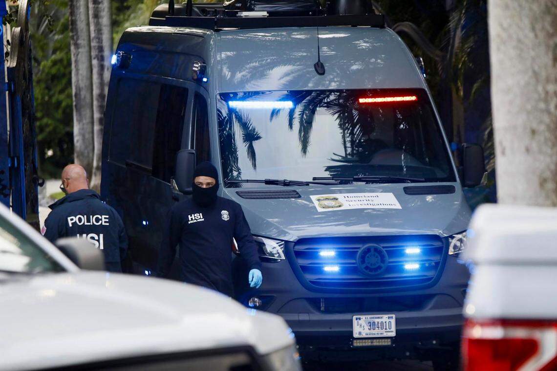 A van is seen outside rapper Sean Combs’ mansion in Star Island in Miami Beach, where he has owned property for more than two decades.
