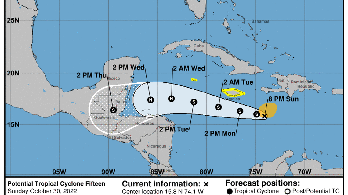 Tropical storm watches were issued Sunday afternoon for Jamaica and Grand Cayman Island as a disturbance moved across the central Caribbean Sea with 40 mph sustained winds.