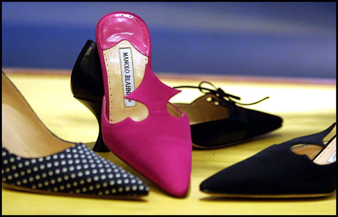 Manolo Blahnik shoes through the years. This is a file photo from Feb. 2, 2001, from the designer’s collection sold at Neiman Marcus in Bal Harbour Shops