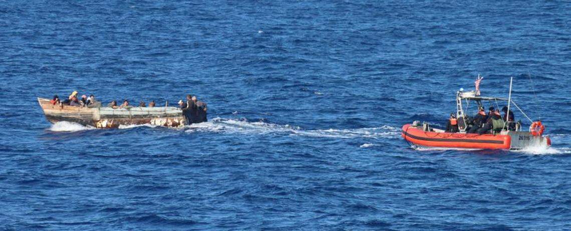 The Coast Guard Cutter Mohawk’s small boat crew stopped a Cuban migrant vessel about 45 miles south of Marathon in the Florida Keys Friday, April 1, 2022. Those on board the boat were returned to Cuba, as part of a group of 70 people taken back to the island nation.