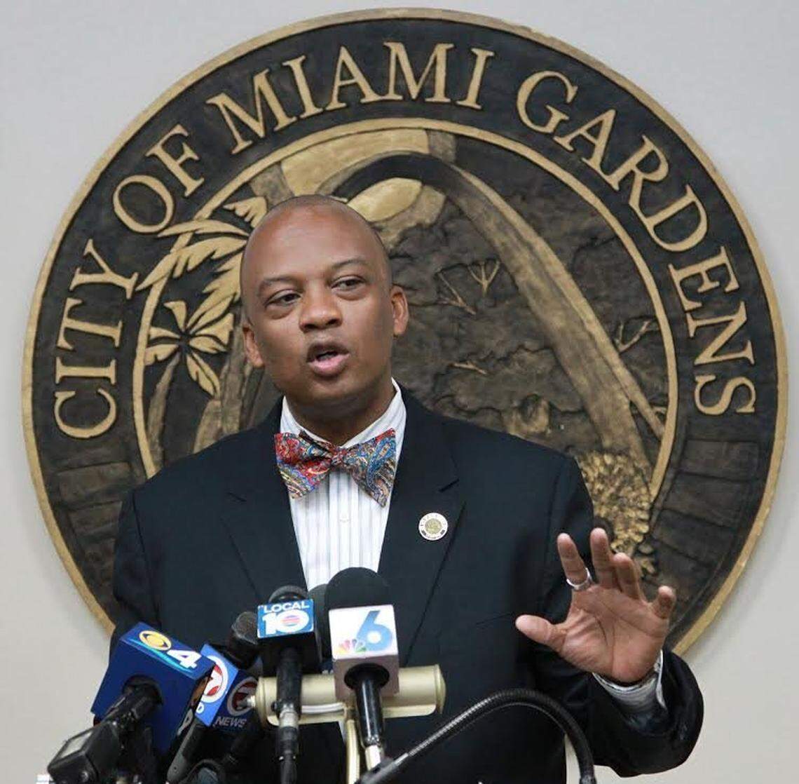 Miami Gardens Mayor Oliver Gilbert gives a speech on May 9, 2018. He’s running for county commission in 2020.