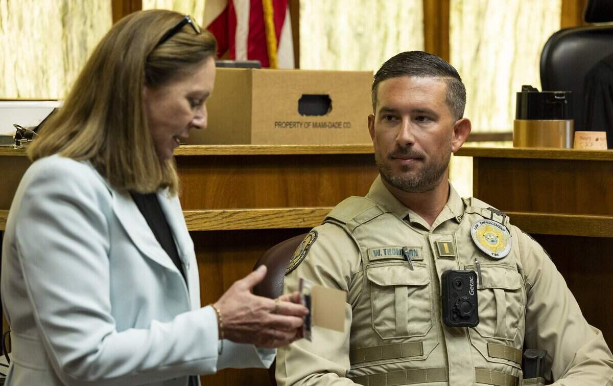 Prosecutor Laura Adams questions Florida Fish and Wildlife Conservation Commission Lt. William Thompson during the George Pino trial at the Richard E. Gerstein Justice Building on Friday, June 12, 2026, in Miami, Fla. Pino is charged in connection to the boat crash that killed 17-year-old Lucy Fernandez in 2022.