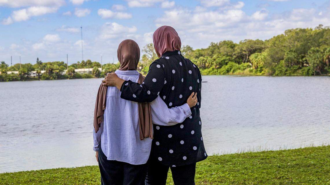 Faten (left), a former FAU student who was 10 credits away from graduating when Florida ended in-state tuition for undocumented students, stands with her mother (right). She had to end her studies because her family couldn’t afford in-state tuition. “My family was consoling me, because I was just crying the whole day,” Faten said. “It’s not fair. I don’t want to leave.”