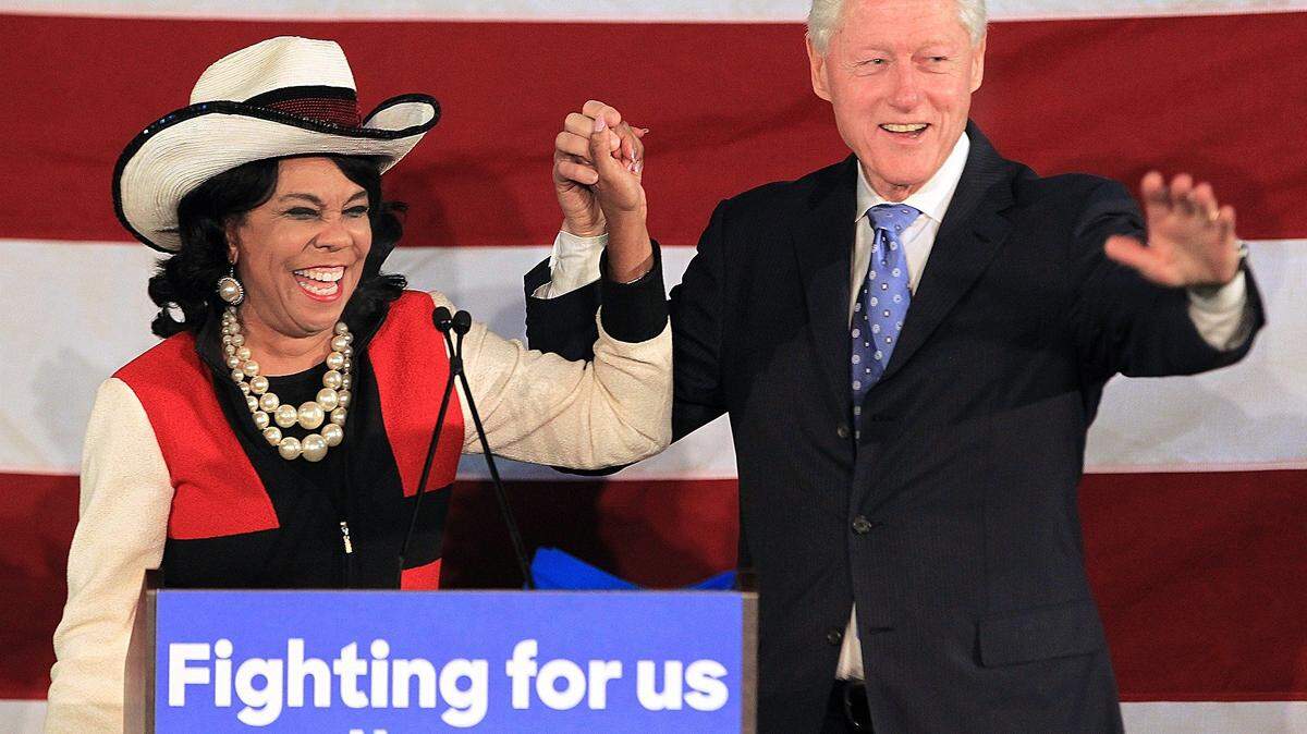 Congresswoman Frederica Wilson greets Bill Clinton after endorsing her support for Hillary Clinton during a Miami Gardens campaign stop. 