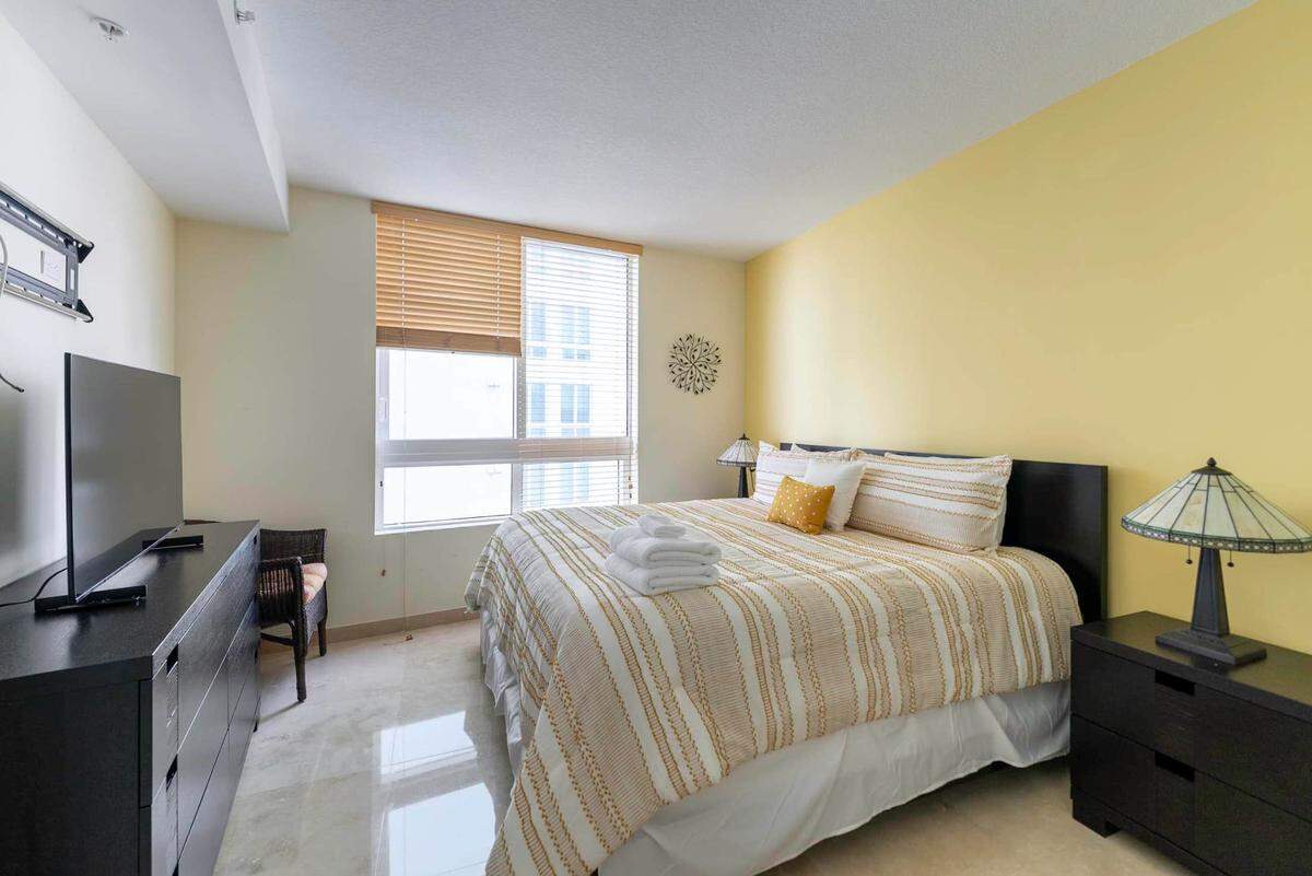 Above: A look inside the apartment’s master bedroom.
