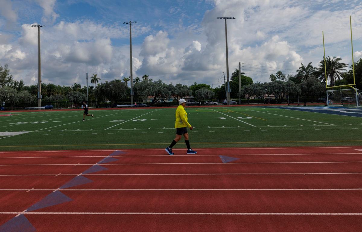 People use the track at Flamingo Park, one of the proposed locations for a new Miami Beach Fire Station No. 1, on Wednesday, Aug. 7, 2024, in Miami Beach, Fla.