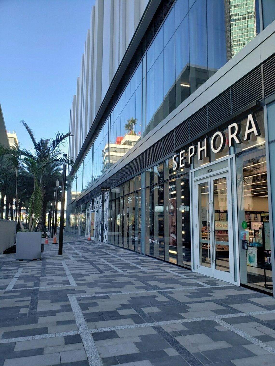 Miami Worldcenter has 15 retail and restaurant tenants on the 27-acre complex downtown. Above: Sephora opened at the Worldcenter in 2022.