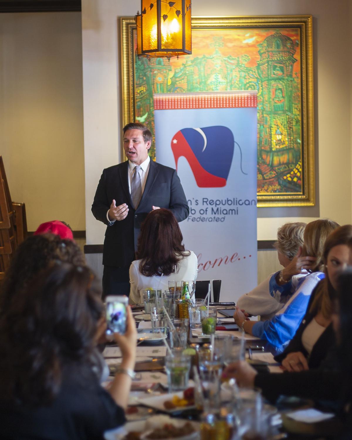 U.S. Rep Ron DeSantis, GOP candidate for governor, spoke during a luncheon at Mojitos Cuban Cuisine hosted by the Women’s Republican Club of Miami in Miami, FL, on August 6, 2018.