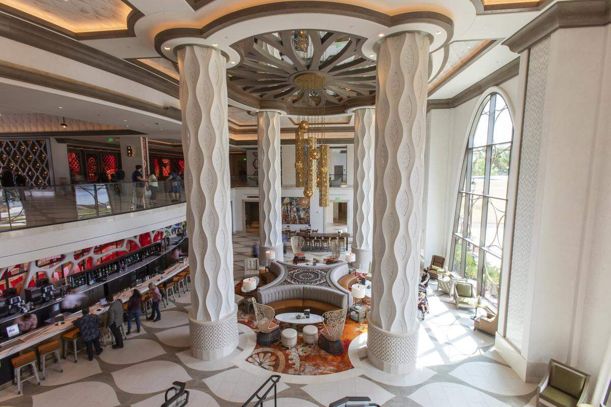 Gran Destino Tower’s two-level lobby at Disney’s Coronado Springs Resort.