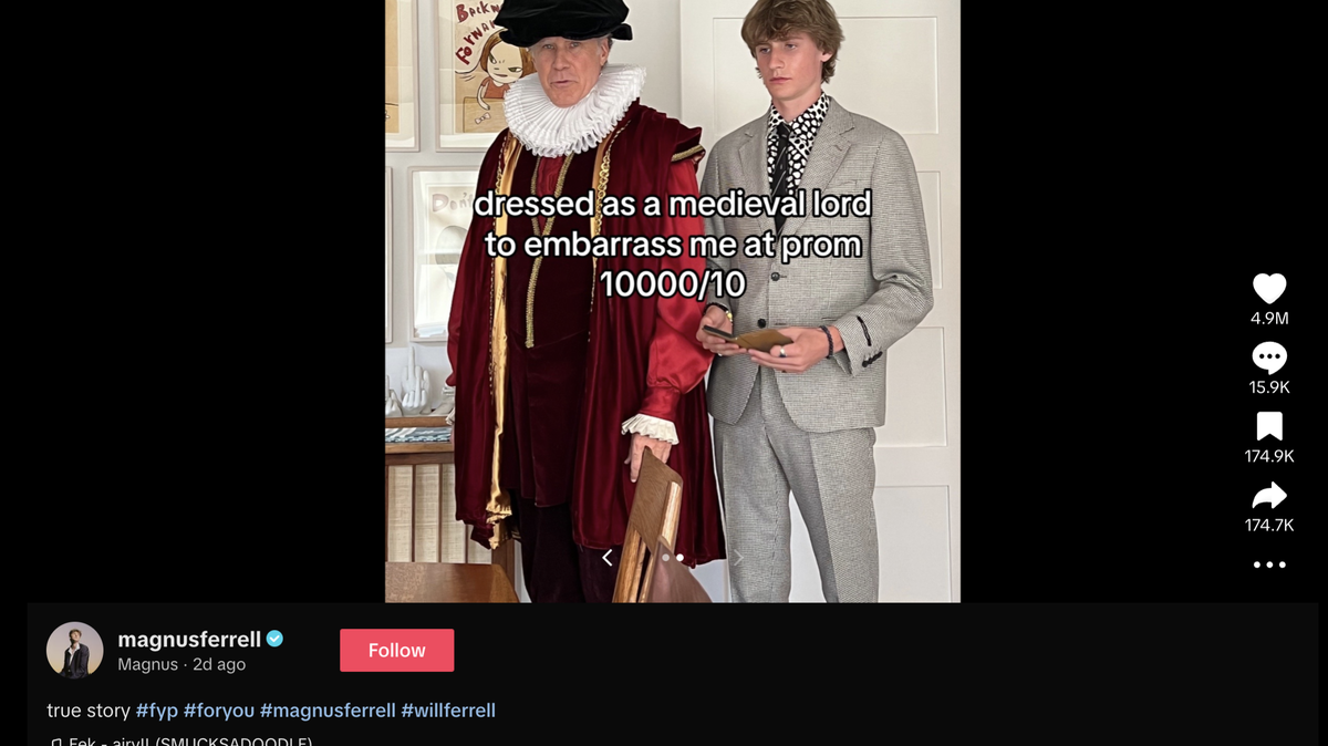 Magnus Ferrell is using a TikTok trend to share the embarrassing Prom Night prank dad Will Ferrell pulled on him.
