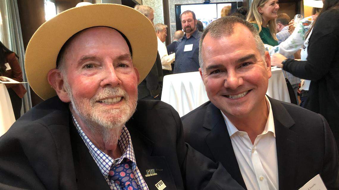 Chip Cassidy, left, with his son, Patrick. Cassidy, South Florida’s foremost wine expert and a longtime Florida International hospitality school professor, died Oct. 28 from complications of esophageal cancer.