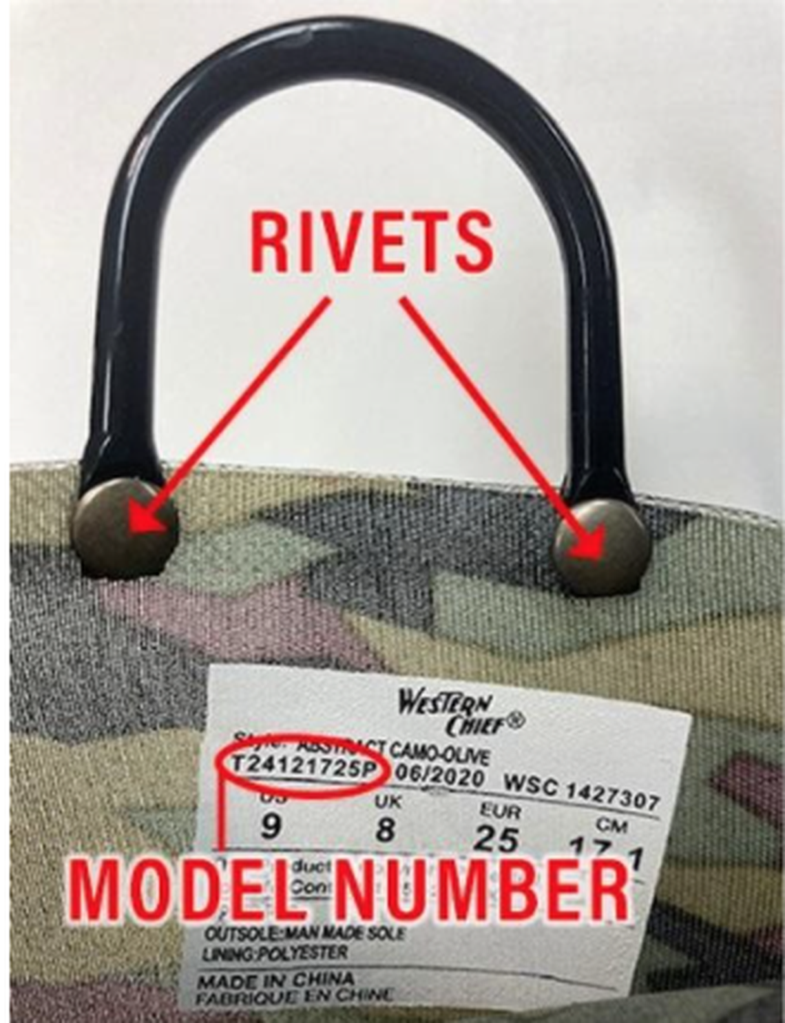 The problematic rivets on the boots