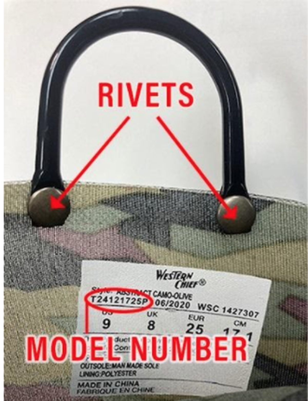 The problematic rivets on the boots