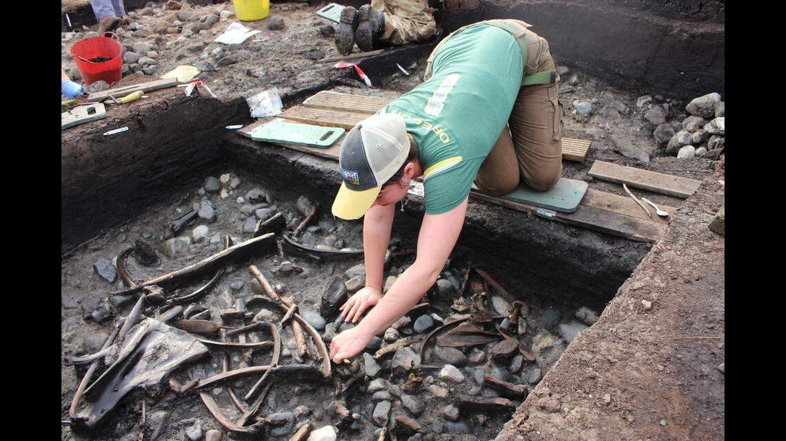 A team of archaeologists worked to unearth the ancient settlement, which was buried under thousands of years worth of peat.