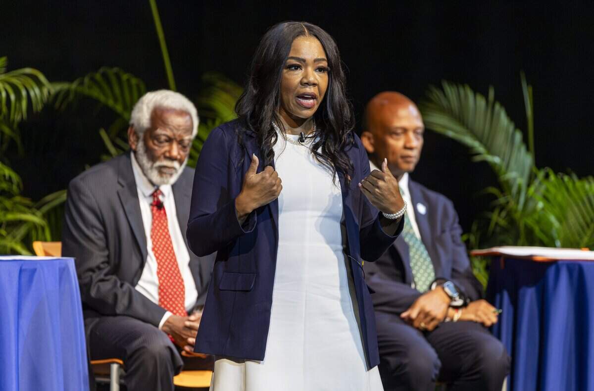 Te Mayonna Brown speaks during a town hall debate ahead of the U.S. House Florida District 24 race at Florida Memorial University on Tuesday, June 30, 2026, in Miami Gardens, Fla.