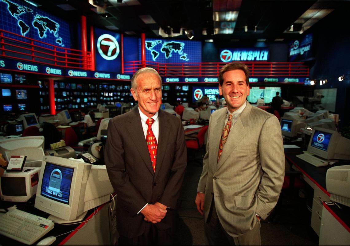 Ed Ansin and son James at the Channel 7 studio in 1998.