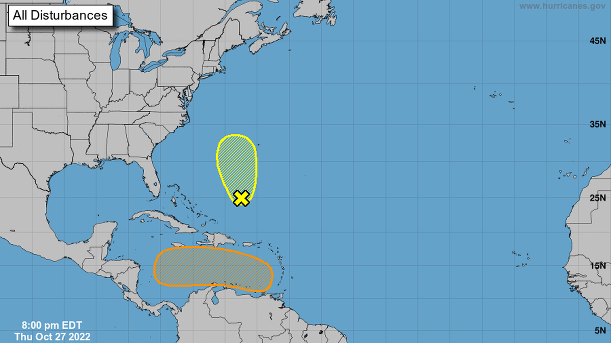 Forecasters are watching two disturbances in the Atlantic and Caribbean, the former has a low chance of formation and the other a medium within the next two to five days.