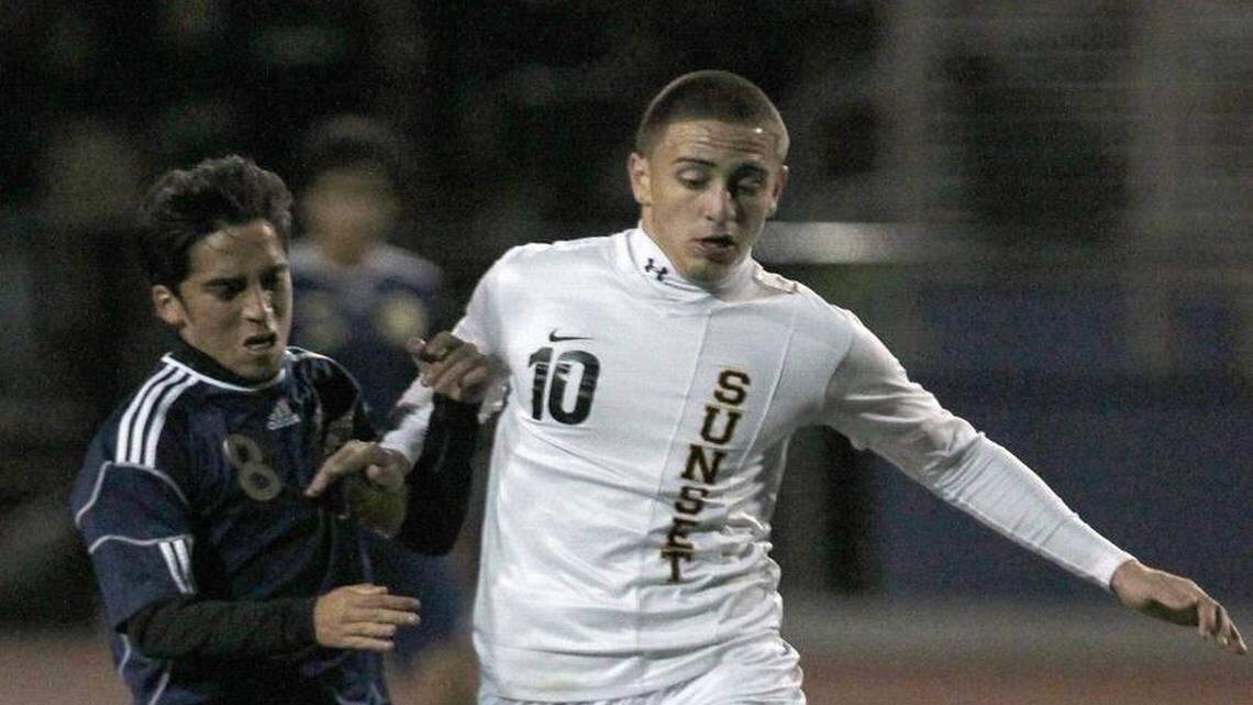 Eddy Pineiro (right) shown during his days as a Sunset High soccer player. He went on to become the Chicago Bears kicker.