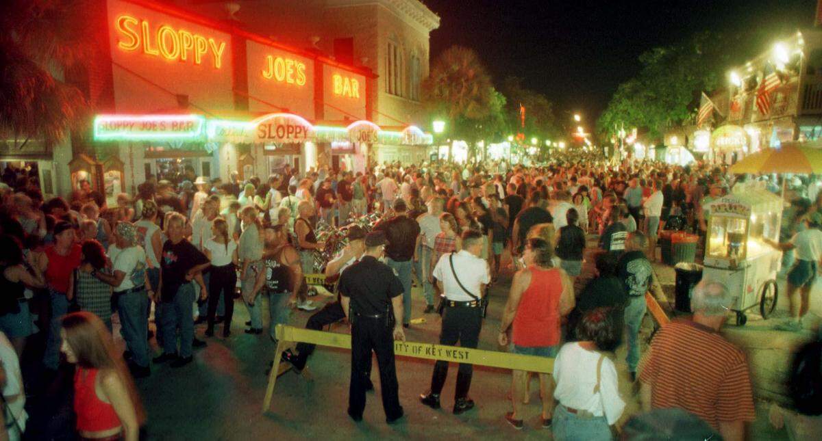 The massive crowd of bikers in front of Sloppy Joe’s on the closed down Duval Street in Key West. They all came for the annual Florida Keys Poker Run. Photo by Bill Andrews/Miami Herald Staff