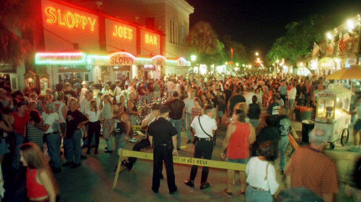 The massive crowd of bikers in front of Sloppy Joe’s on the closed down Duval Street in Key West. They all came for the annual Florida Keys Poker Run. Photo by Bill Andrews/Miami Herald Staff