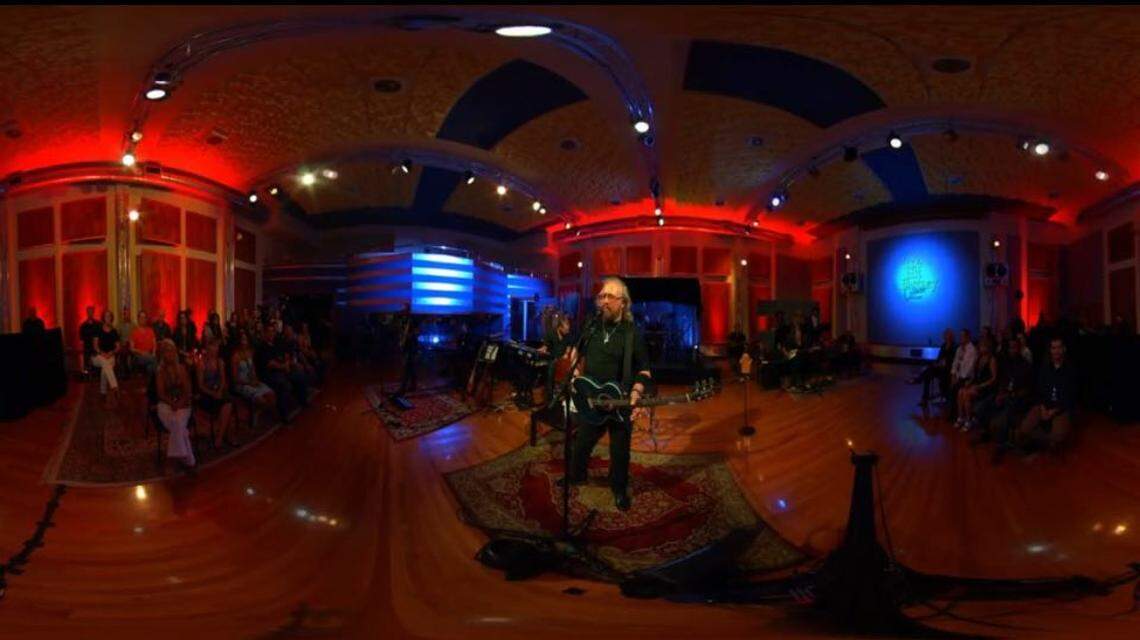 A panoramic look at Barry Gibb as he performed a 360-degree promotional concert for Facebook Live and social media inside Criteria Studios to promote his October 2016 solo album, “In the Now.”