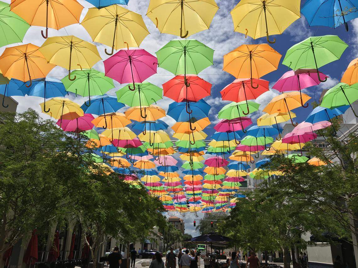 Umbrella Sky was a hugely popular art installation in Coral Gables at Giralda Plaza in the summer of 2018. Many took selfies for instant Instagram posts.