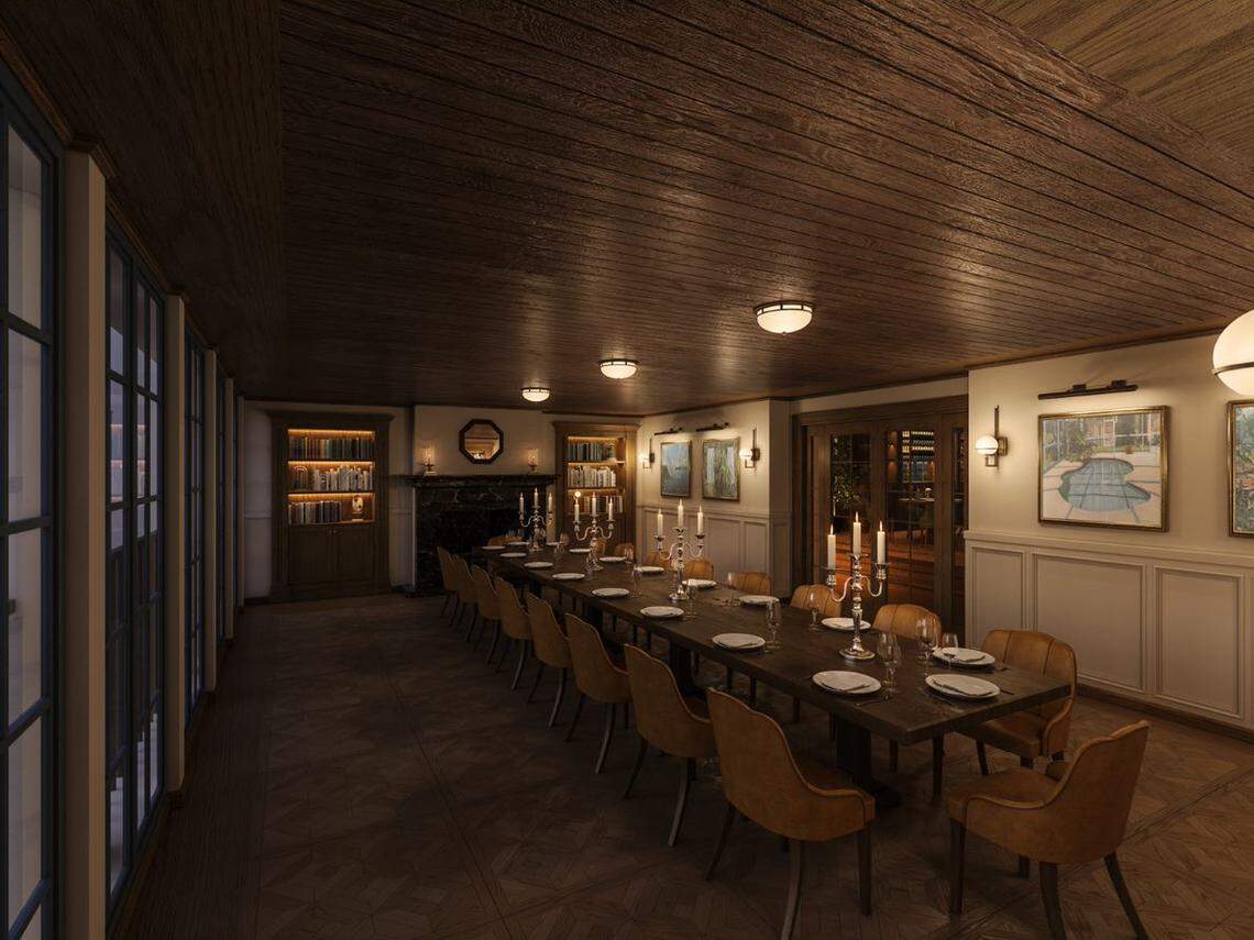 A rendering of a private dining room at Klaw, which is scheduled to open in fall 2021.