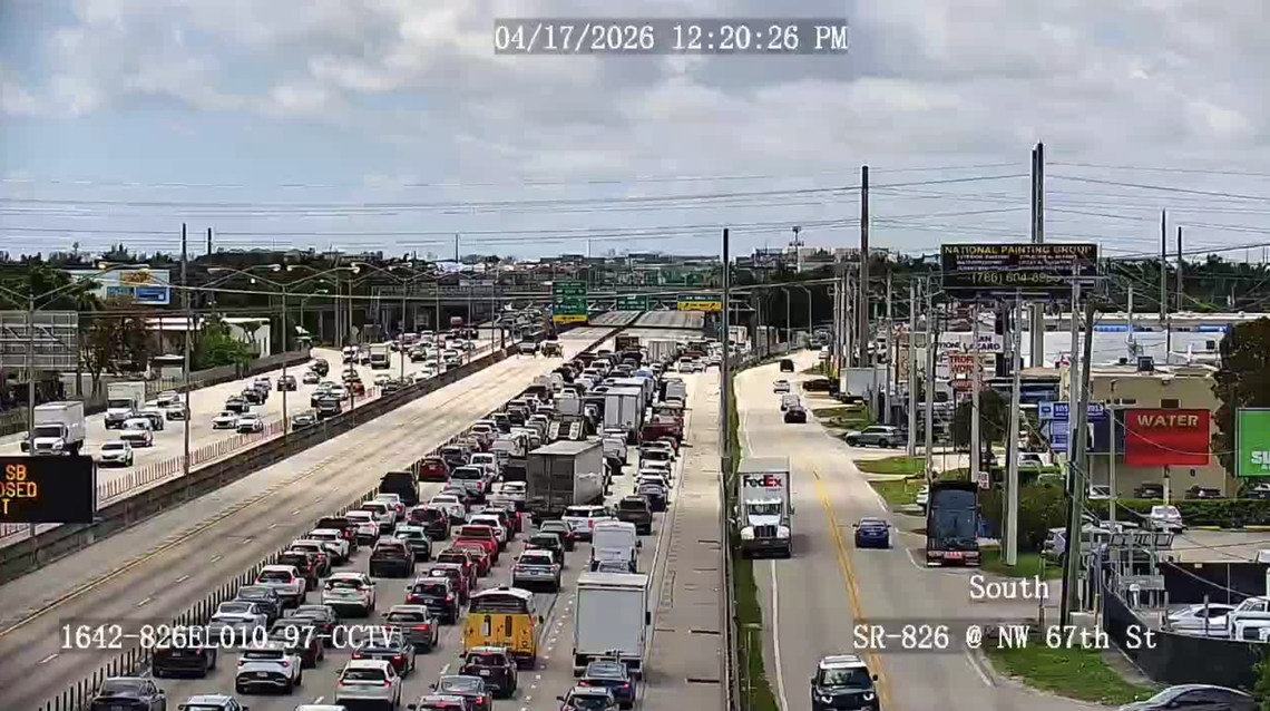 Gridlocked traffic on the Palmetto Expressway at Northwest 67th Street after a deadly crash on the southbound lanes Friday morning shut down the roadway.